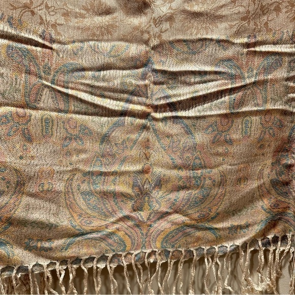 Elegant Shawl in Floral Cream on Cream - Versatile Wrap, Scarf, Veil Soft Rayon - Picture 9 of 15